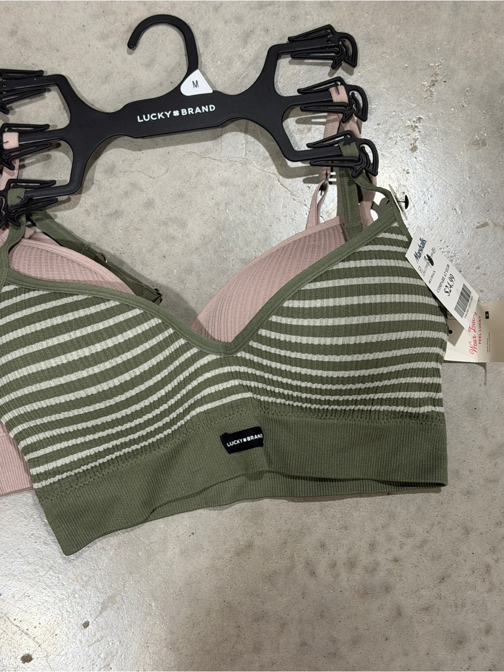 Lucky Brand Olive & Pink Striped Wireless Rib Bralette